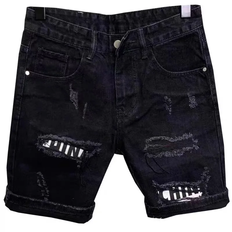 

Shorts Slim Designer Black Korean Teenager For Jeans Men's Pants Pants New Hole 2022 Jeans Men Short Patch Feet Denim Cowboy