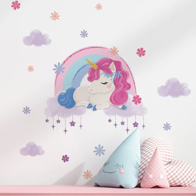 Светящиеся наклейки на стену с милым единорогом из мультфильма для маленьких