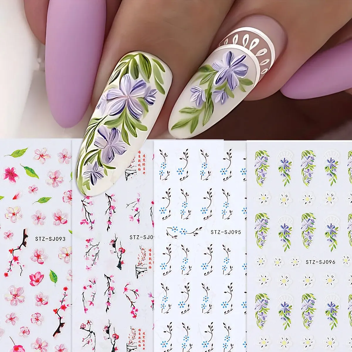Набор наклеек для дизайна ногтей с розами и сливой из 4 бумажных наклейки