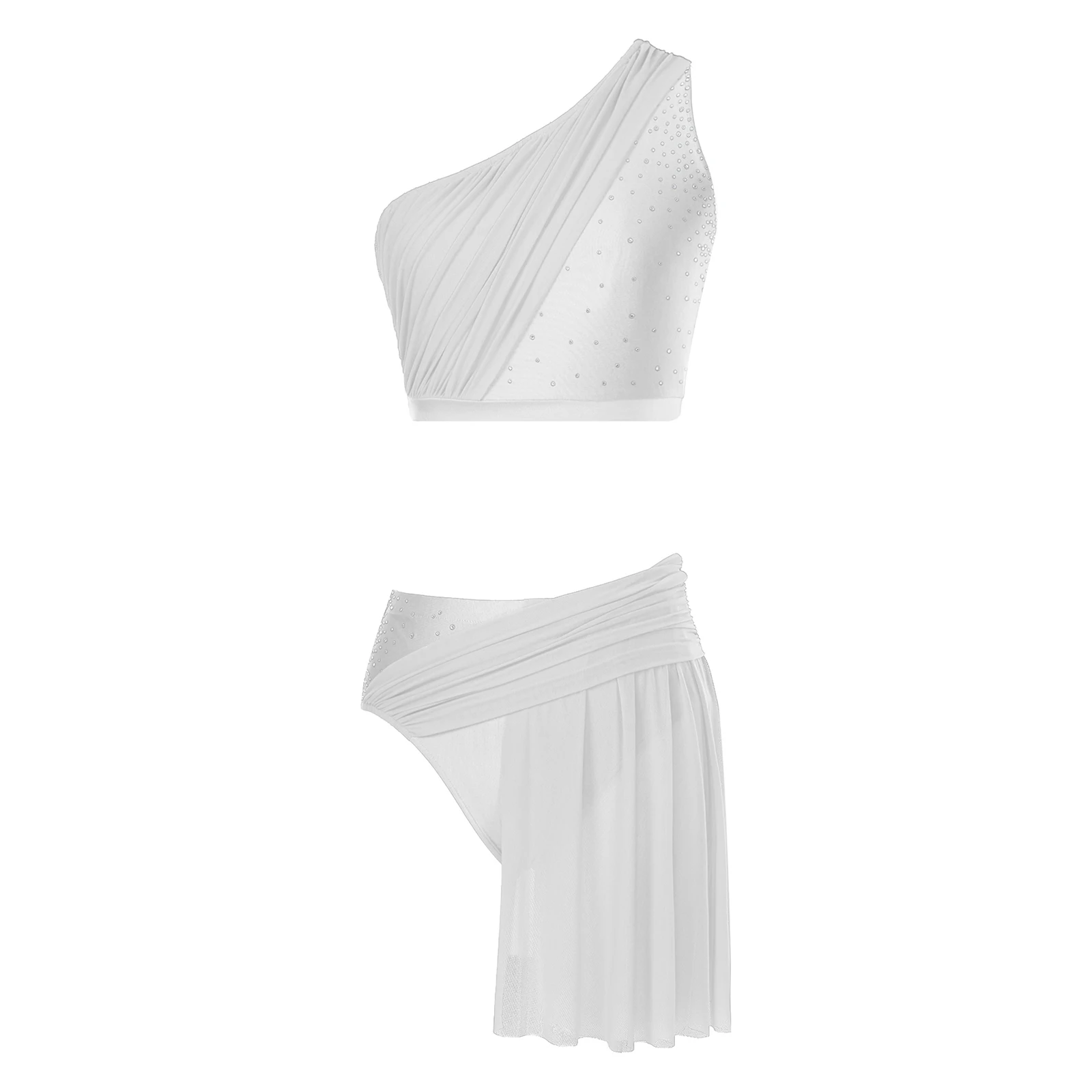 Женский лирический танцевальный сценический костюм на одно плечо блестящие