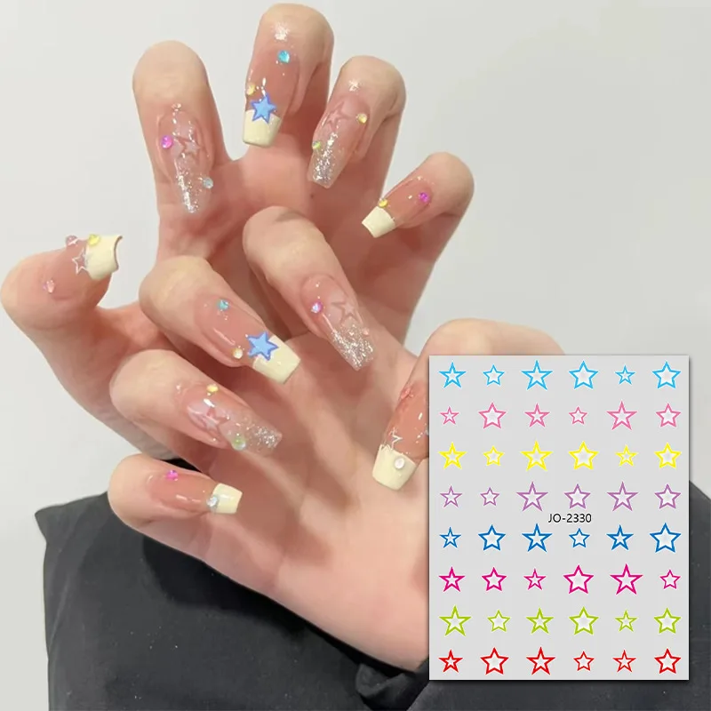 

3D Nail Sticker Slider Holographic Stars Glitter Shiny Nail Decoration Decal DIY Transfer Adhesive Colorful Nail Art Accessories