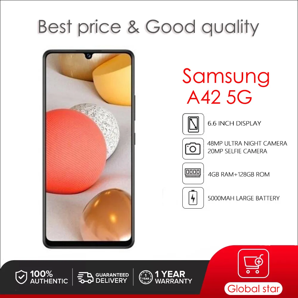 

Original Unlocked Samsung Galaxy A42 5G A426B Unlocked Octa-core Android 10 Wi-Fi 48MP 6.6'' 128GB 6GB RAM Mobile Phone