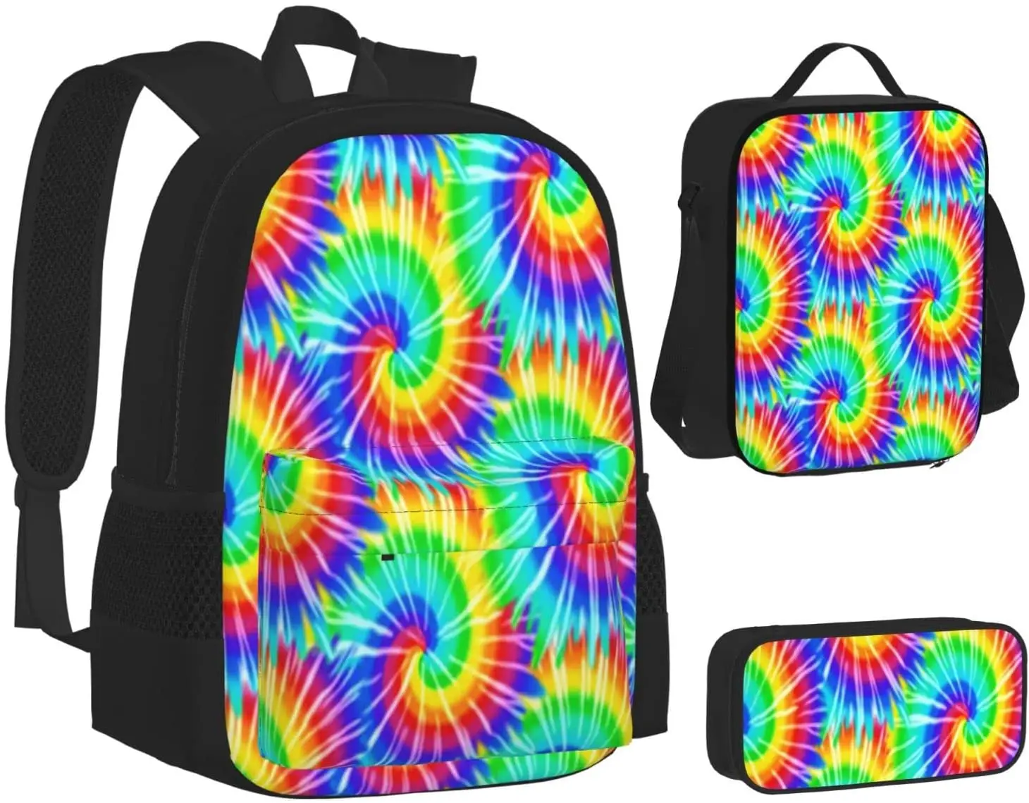 Kids School Backpack Tie Dye Schoolbag Travel Bag Casual Daypack Lunch Bag Pencil Case for Boys Teens Girls 3pcs Sets