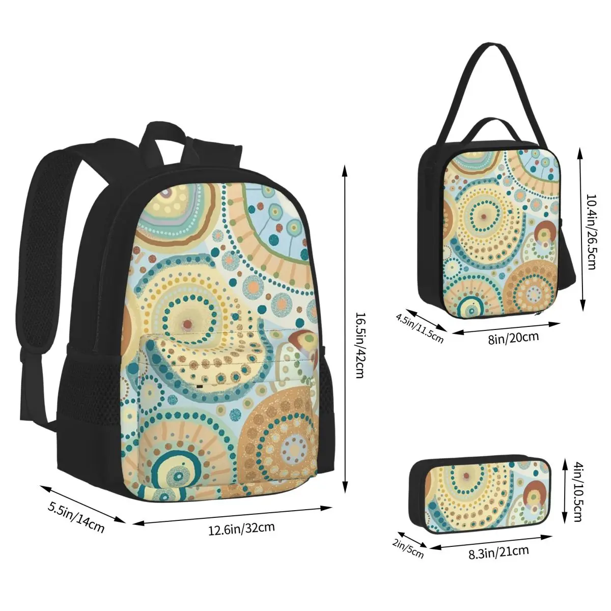 Фото Рюкзаки Desigual Mandala в натуральных тонах, детские сумки для книг, школьные ранцы, сумка для обеда, сумка для ручек, набор из трех предметов №2