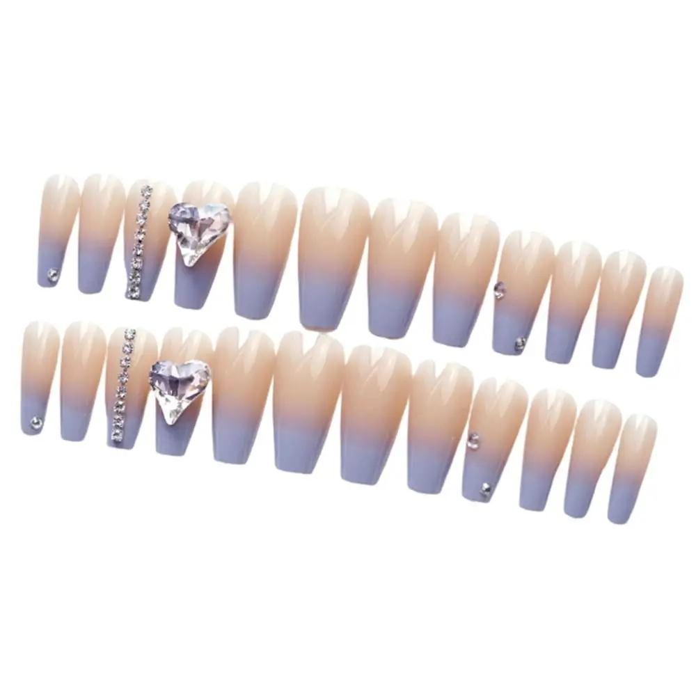 

24Pcs T shape Full Cover Gel Press On Heart Shaped Drill False Nail Tips Detachable Fake Nail Tips Finished Fingernail