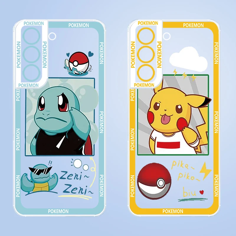 

Pikachu Squirtle Pokemon Anime Transparent Phone Case For Samsung S23 S22 S21 S20 S10 Note 10 Ultra Plus FE Lite 5G Angel Eyes