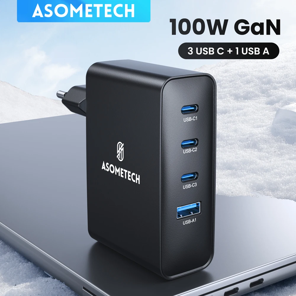ASOMETECH 100 Вт USB GaN Зарядное Устройство Адаптер Быстрой Зарядки Для MacBook Samsung Xiaomi —