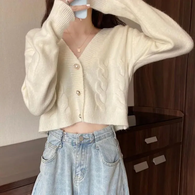 

Женские универсальные вязаные джемперы с V-образным вырезом, однотонный облегающий Кардиган с длинным рукавом, весна 2023