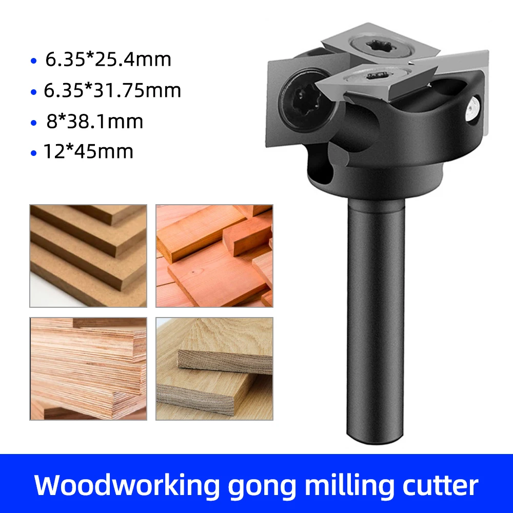 

Wood Planer Bit 4 Flute 1/4 1/2 Shank Spoilboard Surfacing Router Bit 6.35/8/12mm Insert Slab Wood Milling Cutter