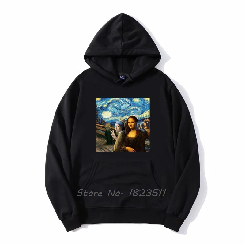 

Mona Lisa Starry Knight Art Funny Group Selfie Cell Phone Meme hoodie Print Men Spring Autumn Fleece Hoody Hoodies Sweatshir