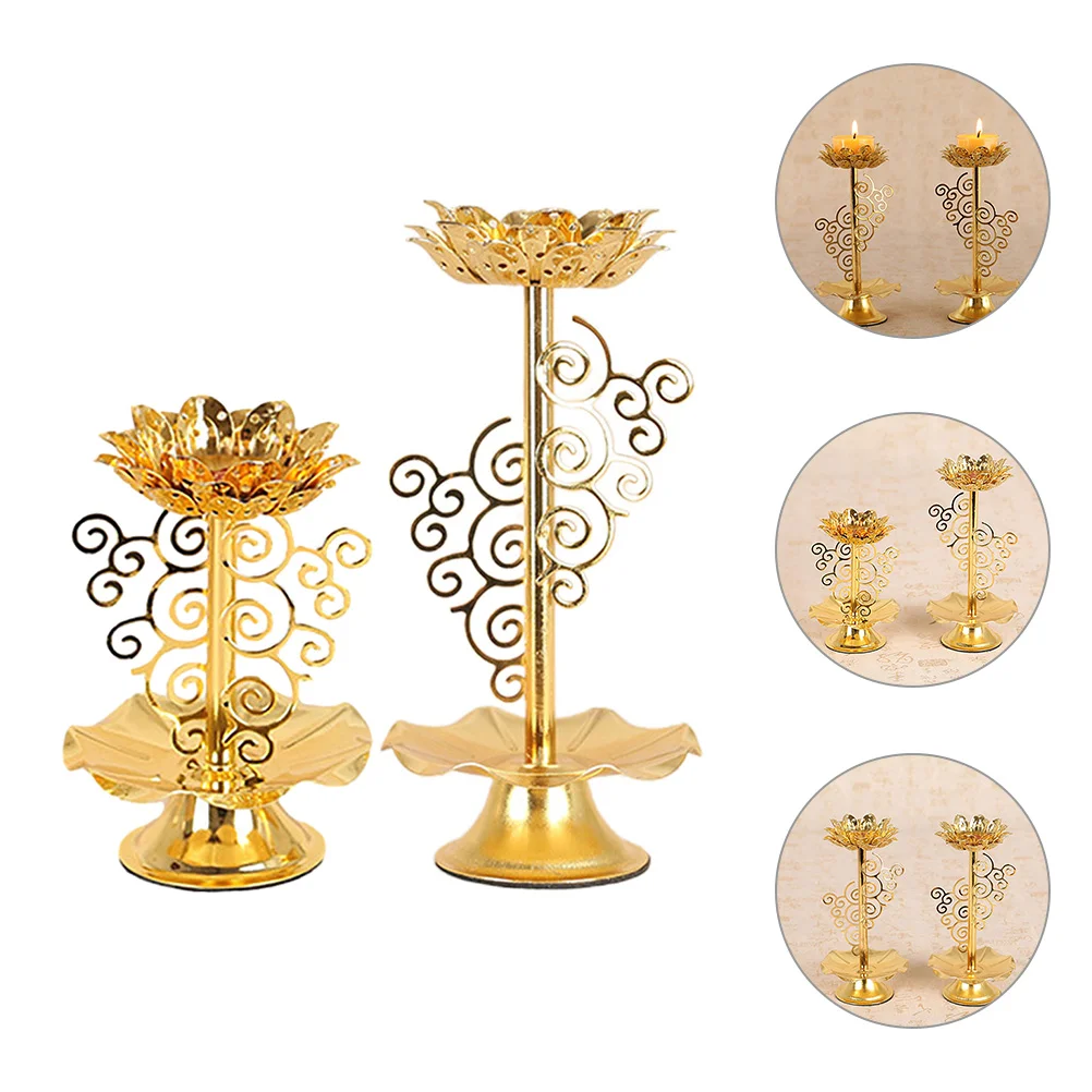

2 Pcs Candlestick House Decorations Home Holder Household Wedding Desktop Ornament Alloy