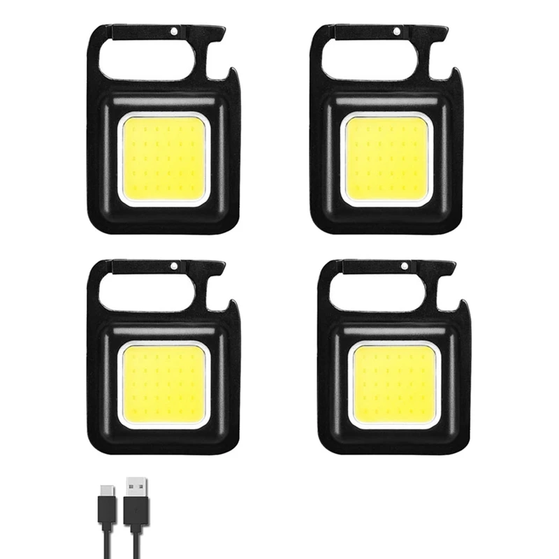 

4PCS USB Rechargeable Flashlight Keychain LED Mini Portable Camping Lantern 800Lm Work Light Pocket Flashlight