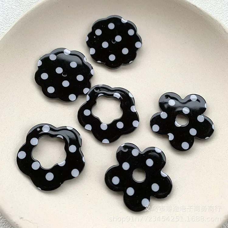 5 шт. Ретро черный и белый горошек полый цветок круг акриловые аксессуары сделай