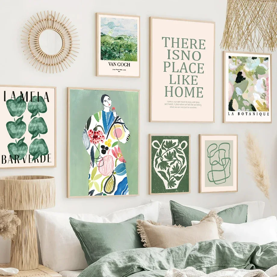 Зеленая ботаническая ваза La Mela Van Gogh абстрактная линия настенная живопись на