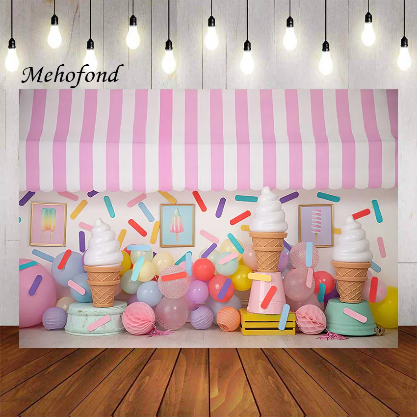 

Фон для фотосъемки Mehofond, магазин мороженого, торт, разбивать воздушный шар, девушка, принцесса, первый день рождения, фотостудия