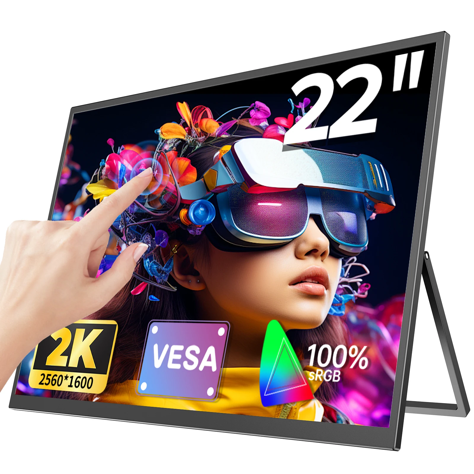 Фото UPERFECT UMax 22 Сенсорный компьютерный дисплей 22-дюймовый монитор 2K 1440P 100% sRGB IPS-экран с подставкой для ноутбука, ПК, Mac, телефона, игровая консоль №1