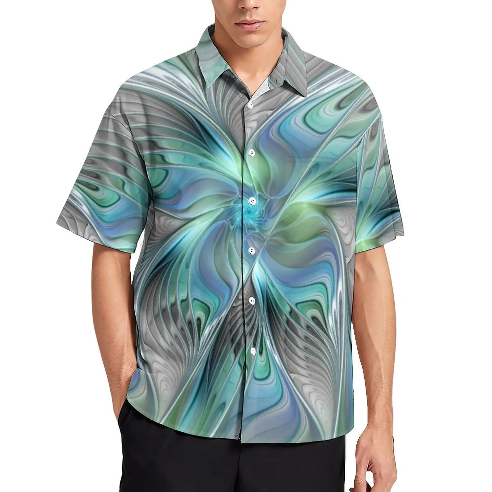 

Blue Green Butterfly Casual Shirt Men Abstract Animal Print Beach Shirt Hawaiian Street Style Blouses Custom Oversize Clothes