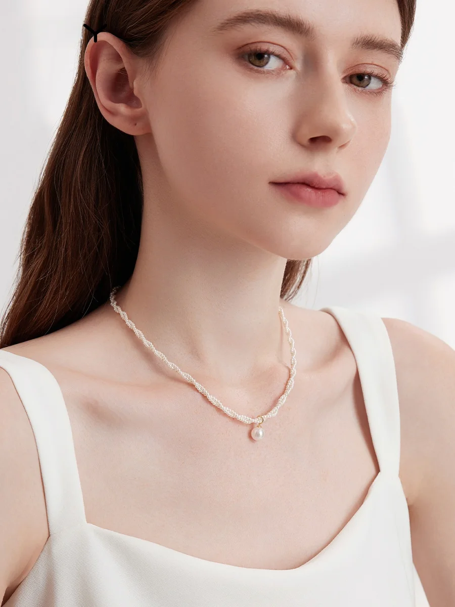 Двухслойное ожерелье с жемчугом женское Shijia чрезвычайно маленькое из рисовых