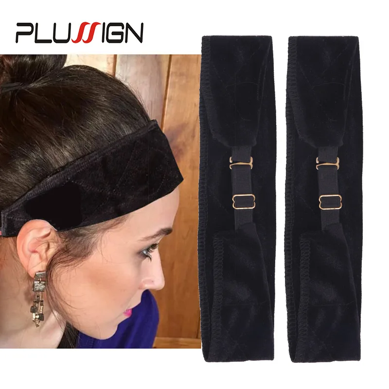 Plussign 5Pcs Velvet Wig Grip For Fix Wigs No Slip Wig Head Band With Adjustable Elastic Band Begie Skin Black Color Wig Strap