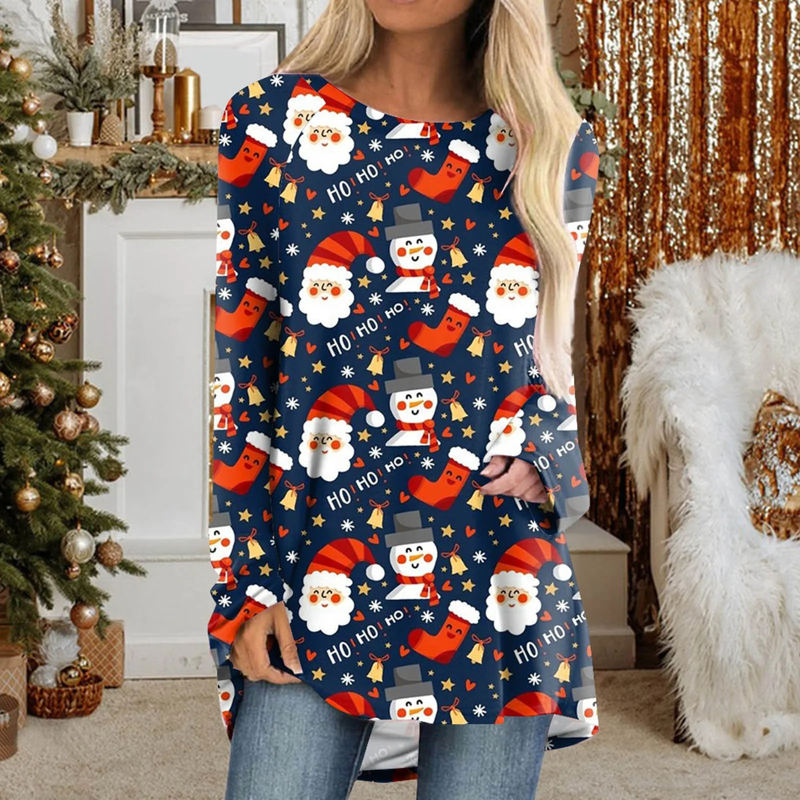 

New Year Santa Claus Sweatshirts Womens Long Sleeve Sweater Christmas Pullovers Ugly Female Xmas Tee Tops Vantage Pullovers