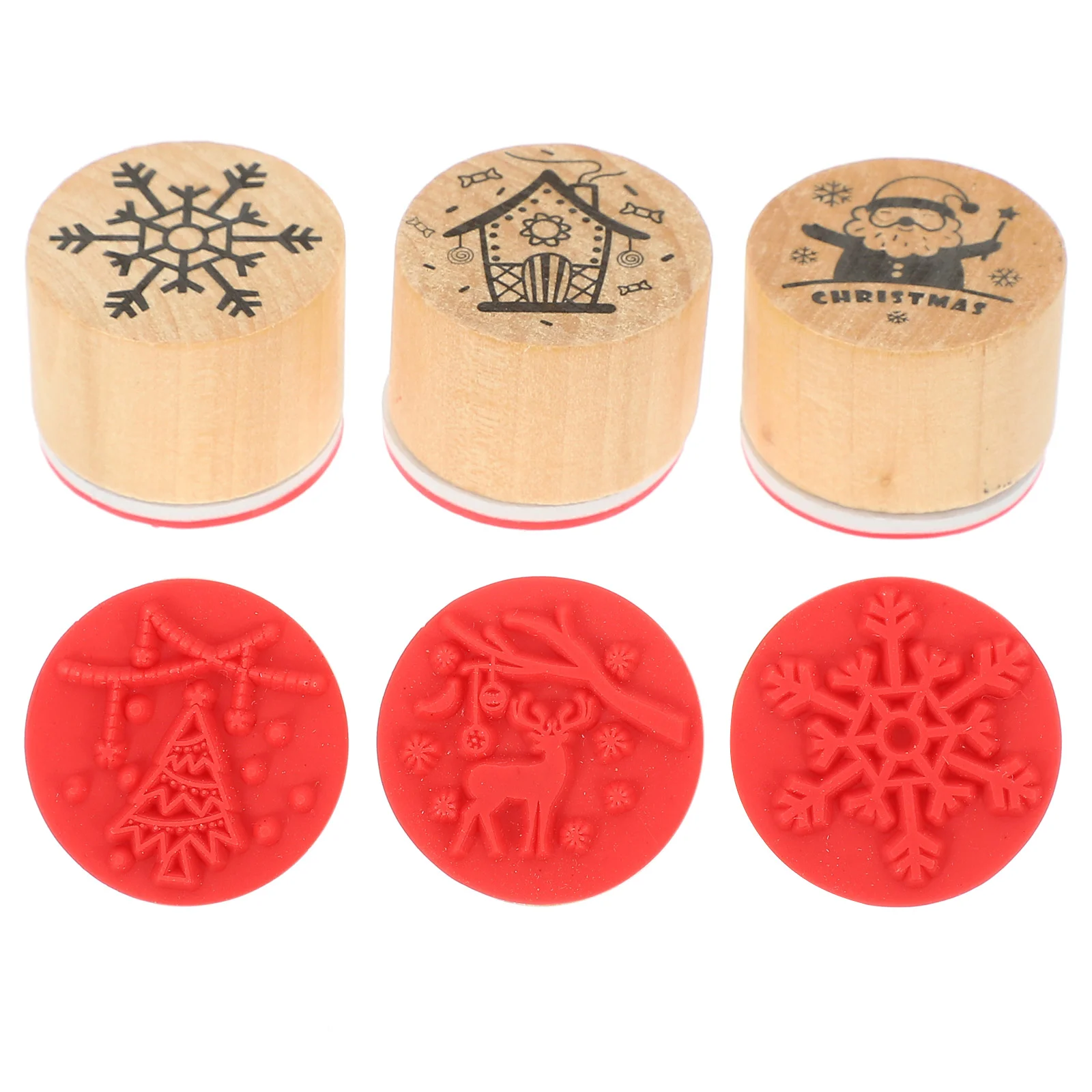 

6 Pcs Unique Stamps Christmas Inking Stamper Cartoon Seal Wooden Crafts Small