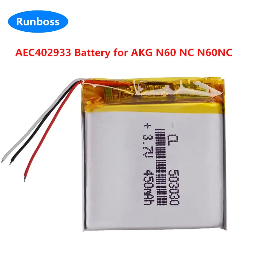 Новый 3 7 В 450 мАч AEC 402933 503030 Аккумулятор для AKG N60 NC N60NC литий-полимерный аккумулятор