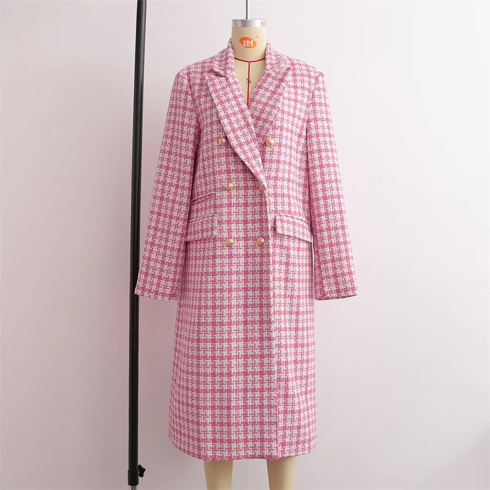 KEYANKETIAN женское розовое твидовое пальто с рисунком гусиные лапки осень и зима