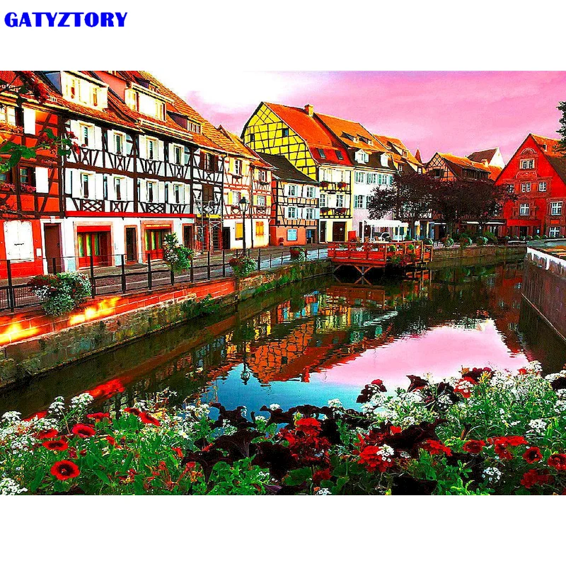 

GATYZTORY 40x50cm Frame Oil Pain By Numbers For Adults Handmade DIY Framed City Scenery Coloring Picture By Numbers Arts Wall De