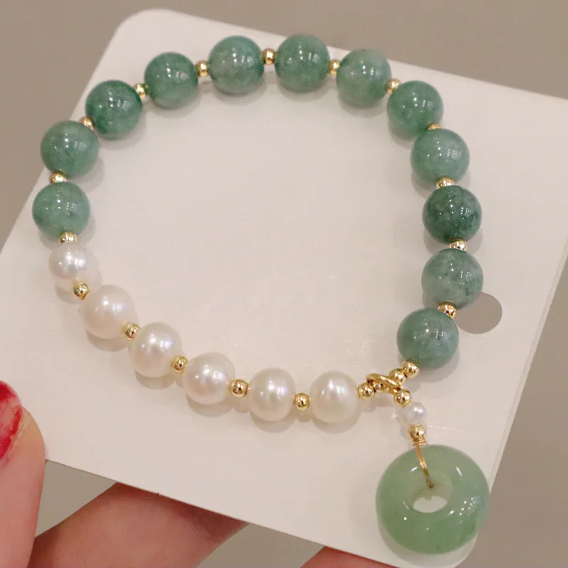 

Light Luxury Elegant Pearl Jewelry for Women Jade Beaded Bracelet Ping An Clasp Pendant Bracelet Pure Natural Pearl Jewelry