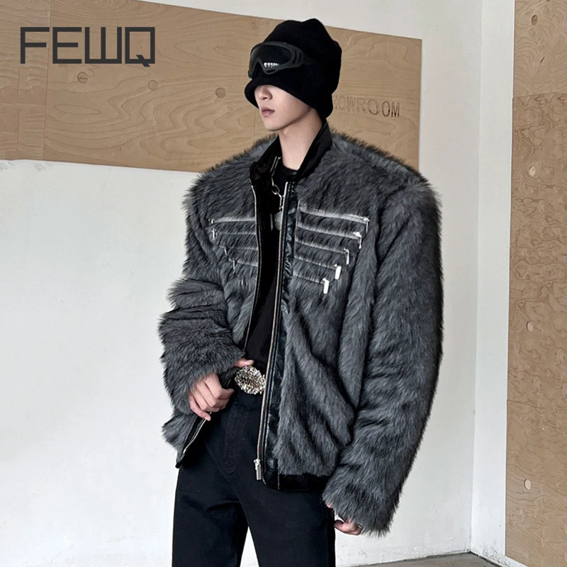 FEWQ мужские куртки нишевая молния дизайн одежда зимняя искусственная кожа