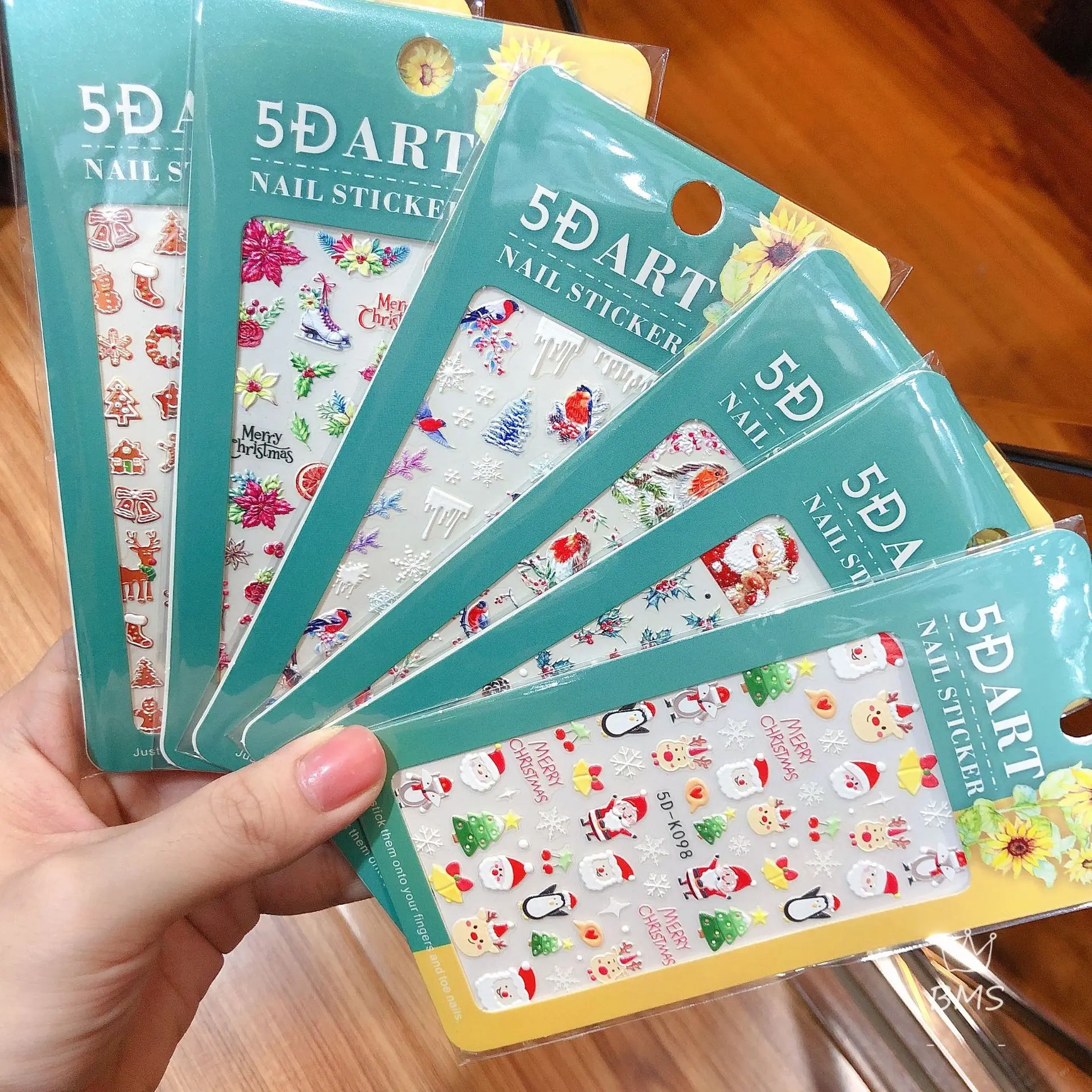 

5D Nail Stickers Christmas Santa Claus Bird Acrylic Flower Self-Adhesive Slider Decorations Snow Nail Decal Manicure Accessories