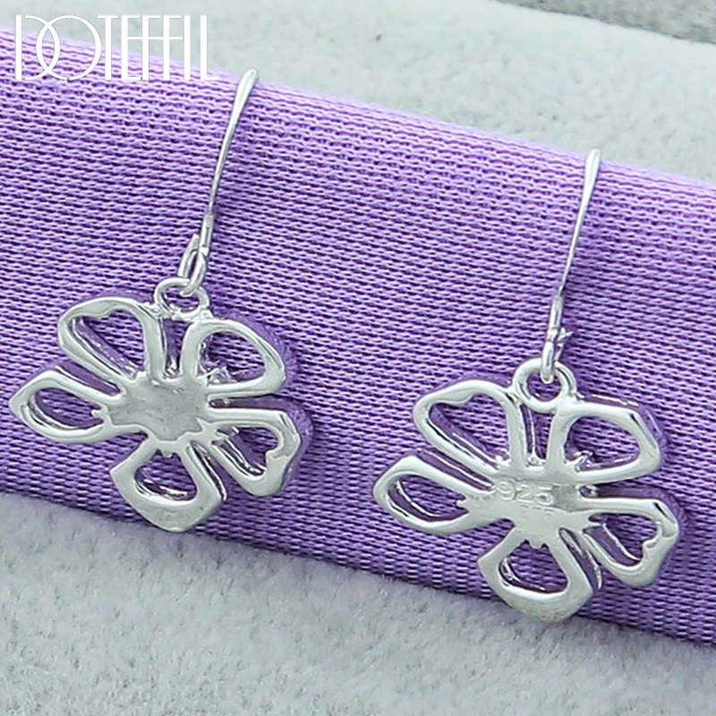 

DOTEFFIL 925 Sterling Silver Flower Drop Earrings For Woman Wedding Engagement Fashion Party Charm Jewelry