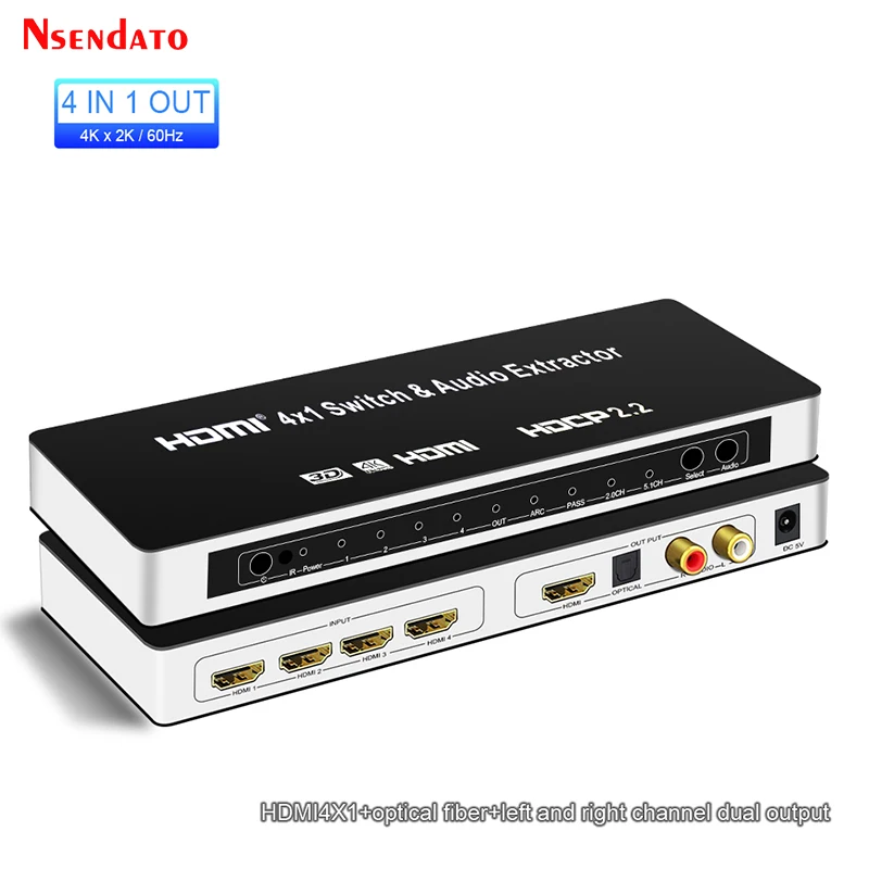 HDMI переключатель 4x1 HDMI аудио экстрактор 4 в 1 выход 4K 60 Гц 3D ARC SPDIF RCA L/R HDMI переключатель с Romote для PS4 Apple TV