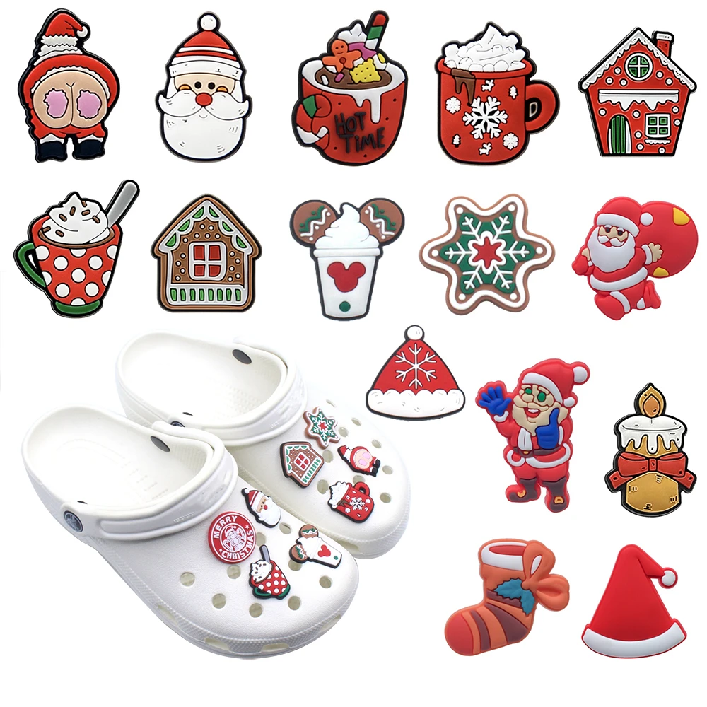 

Single Sale 1pcs Cartoon Christmas Series Croc Shoe Charms DIY Funny Accessories Fit Garden Clogs Sandals Button Kids X-mas Gift