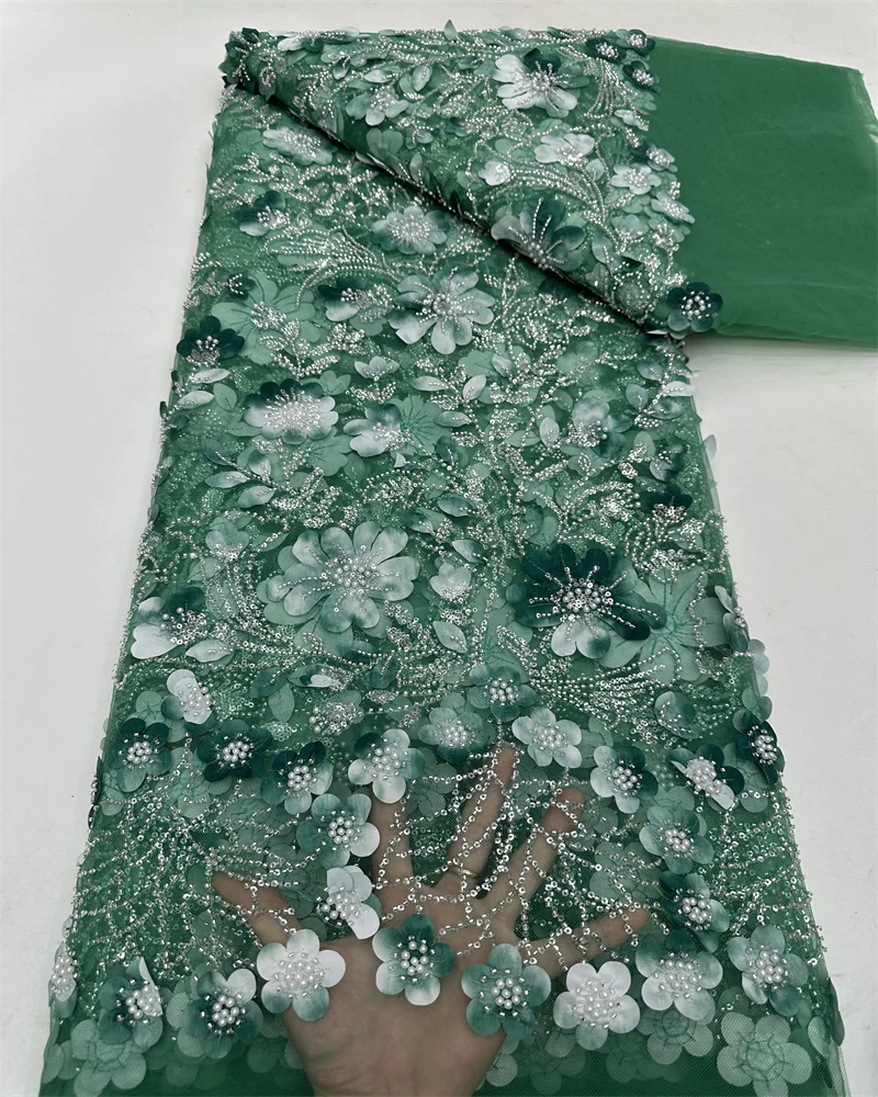 Французская кружевная ткань с 3D цветами и блестками 2024 Высококачественная