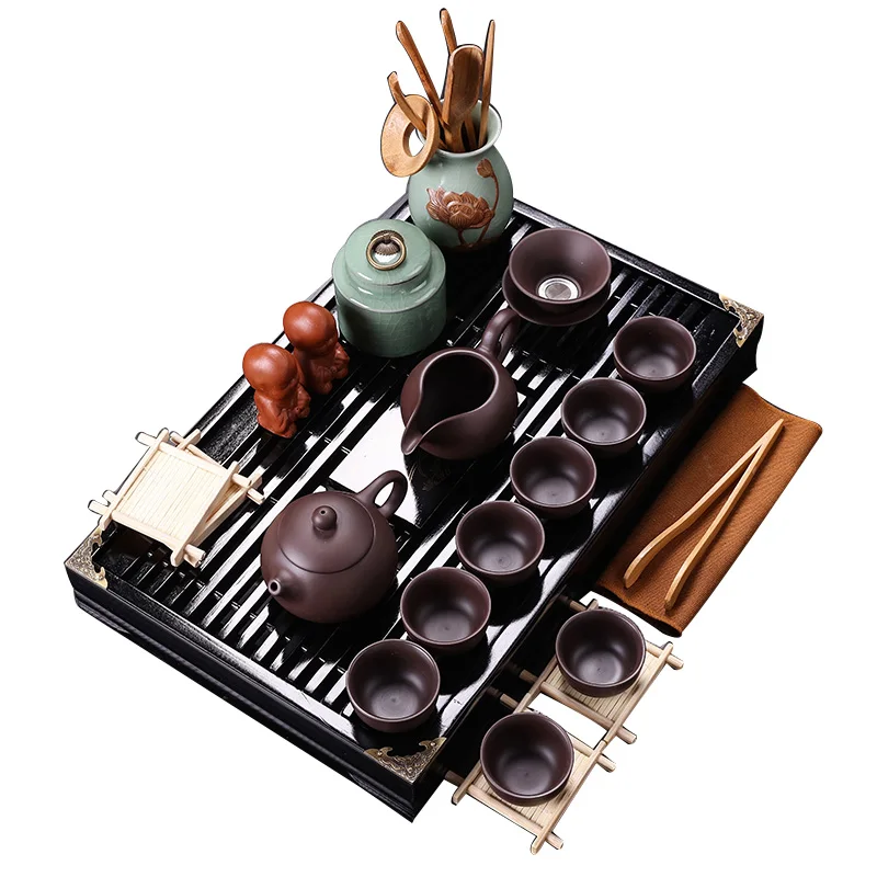 

Набор китайской чайной чашки кунг-фу, керамические кружки для церемонии, чайный набор из японской пурпурной глины, поднос, игра, кухонная ча...