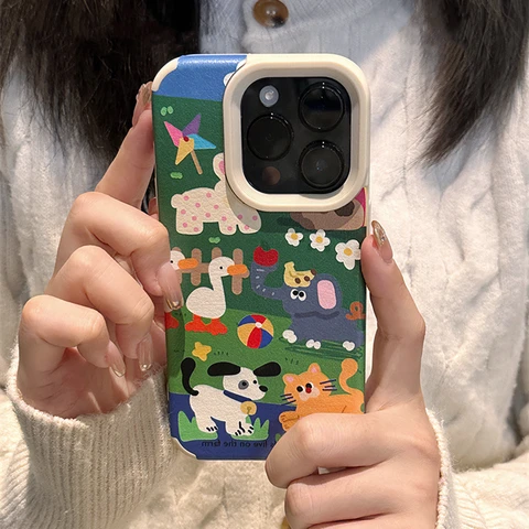 Корейский кожаный чехол для телефона с милыми изображениями животных для iPhone 15 14 13 12 Pro Max 11, японский Ударопрочный Мягкий чехол с милыми рисунками из мультфильмов