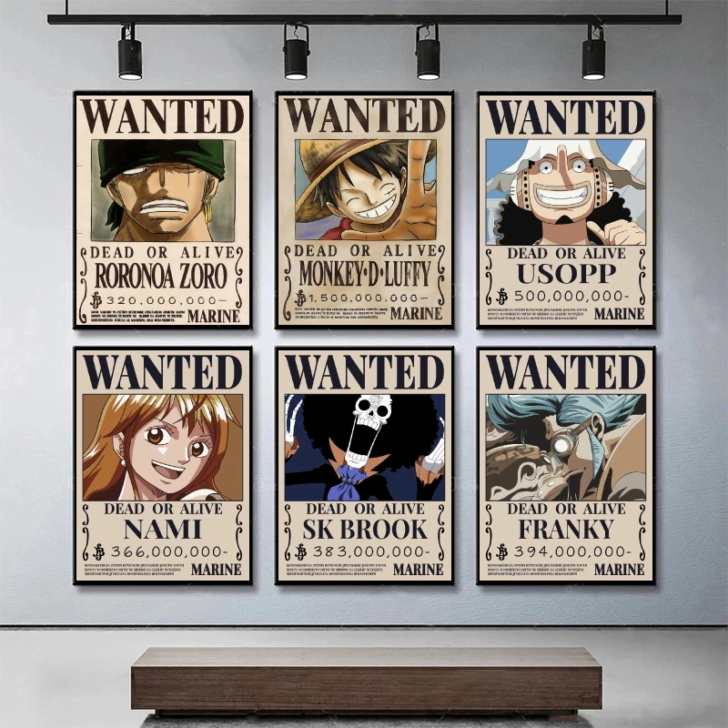

Canvas Art Walls Painting Anime One Piece Bounty Wanted Luffy Friends Gifts Classic Living Room Poster Toys Hanging Cartoon