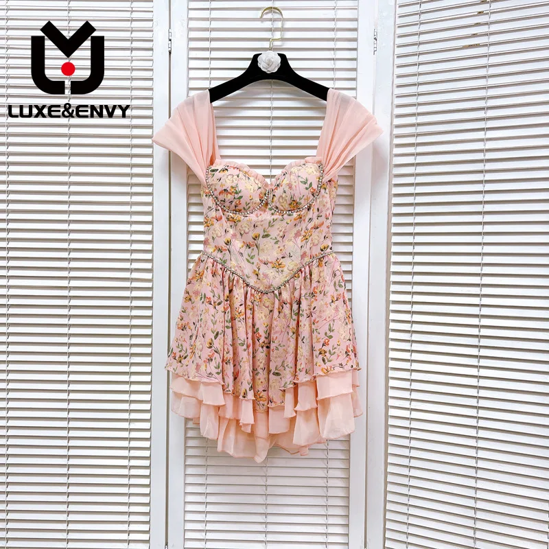 

Женское ТРАПЕЦИЕВИДНОЕ ПЛАТЬЕ люкс & ENVY, короткое ТРАПЕЦИЕВИДНОЕ ПЛАТЬЕ с высокой талией и цветочным принтом, украшенное стразами, лето 2023