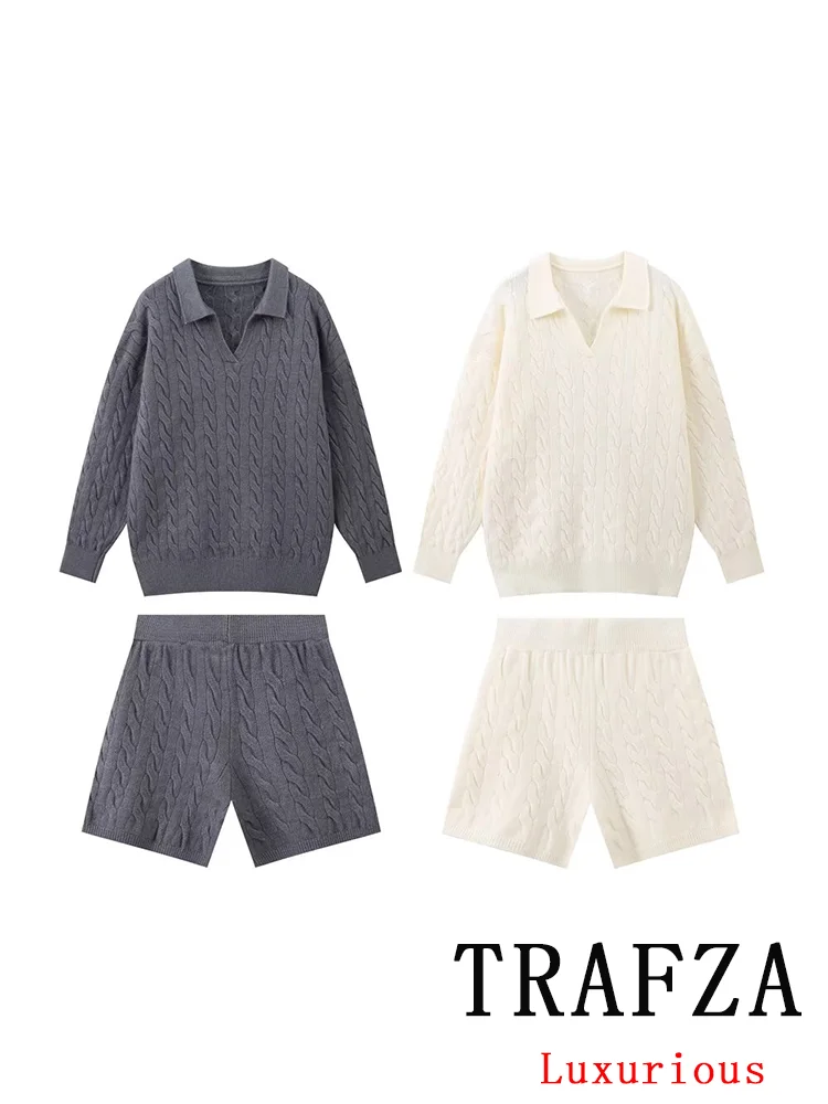 Женский трикотажный костюм-поло TRAFZA повседневный однотонный костюм с топом