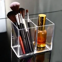 organizer box 2 grids acrylic makeup brush storage tube clear square pen holder student desktop make up