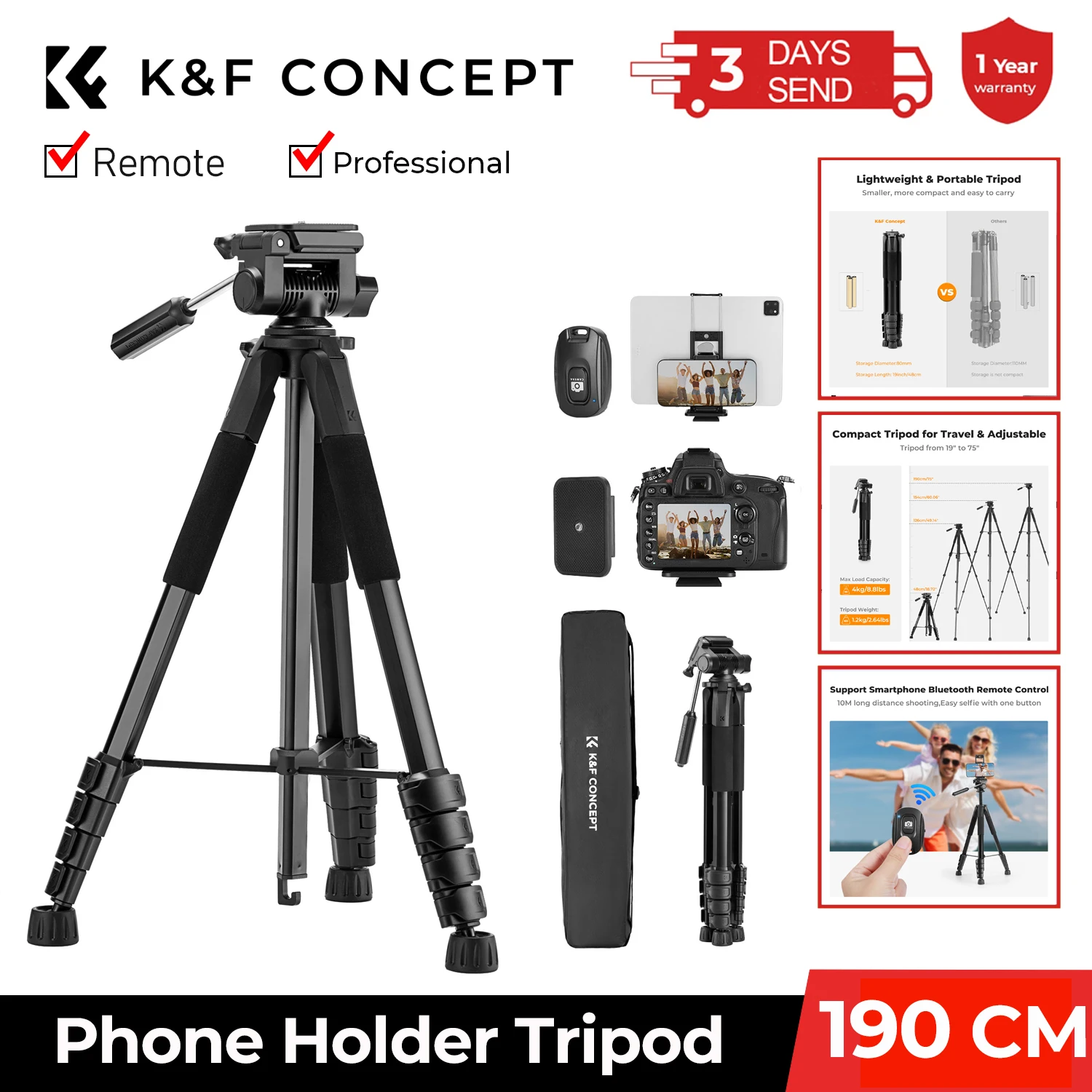 Легкий штатив K &amp F Concept 75 дюймов компактный удаленный для камеры держатель