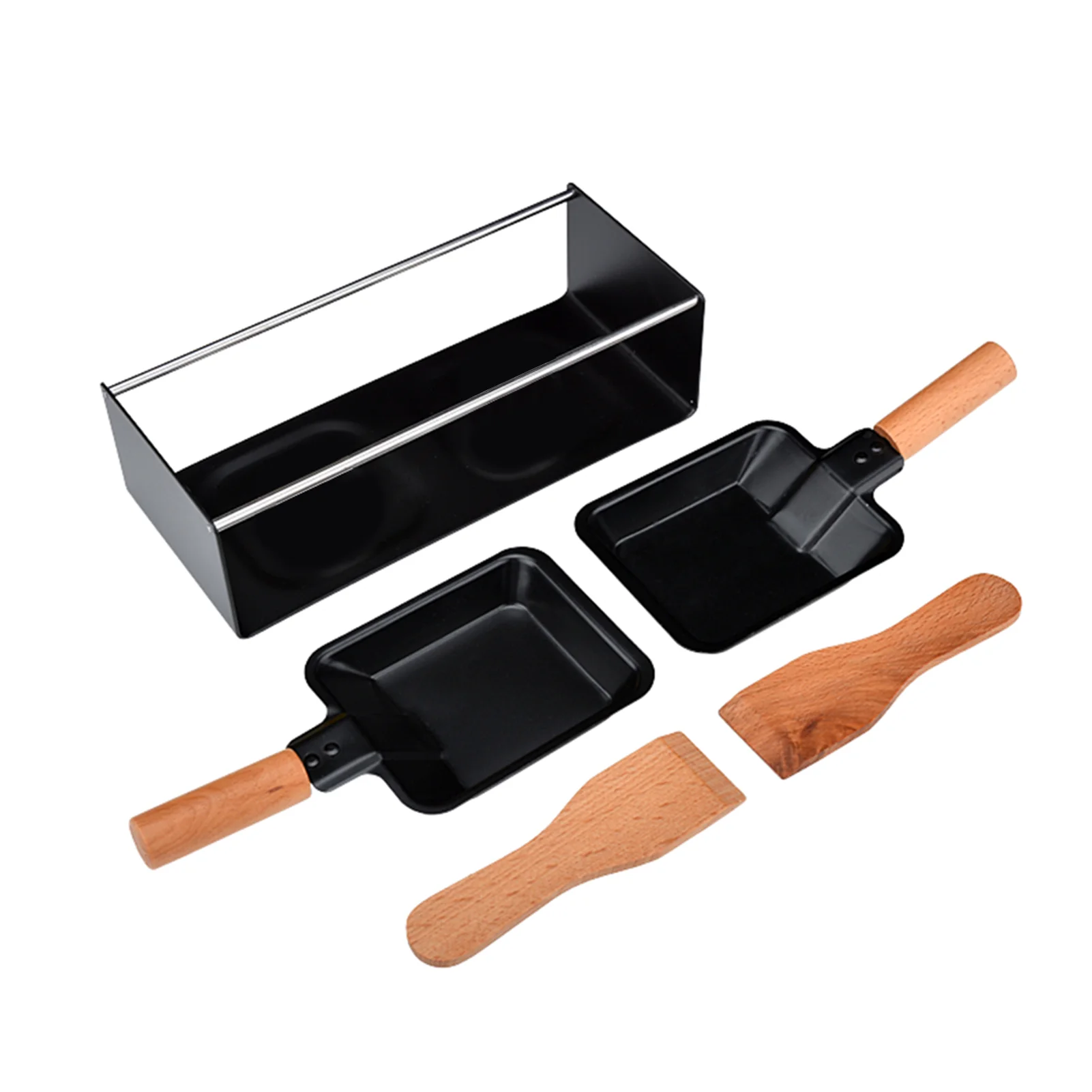 

Reusable Wooden Handle Heat Up Food Portable Mini Easy Clean Pan Non Stick Home Baking Tray Stove Set With Spatula Household