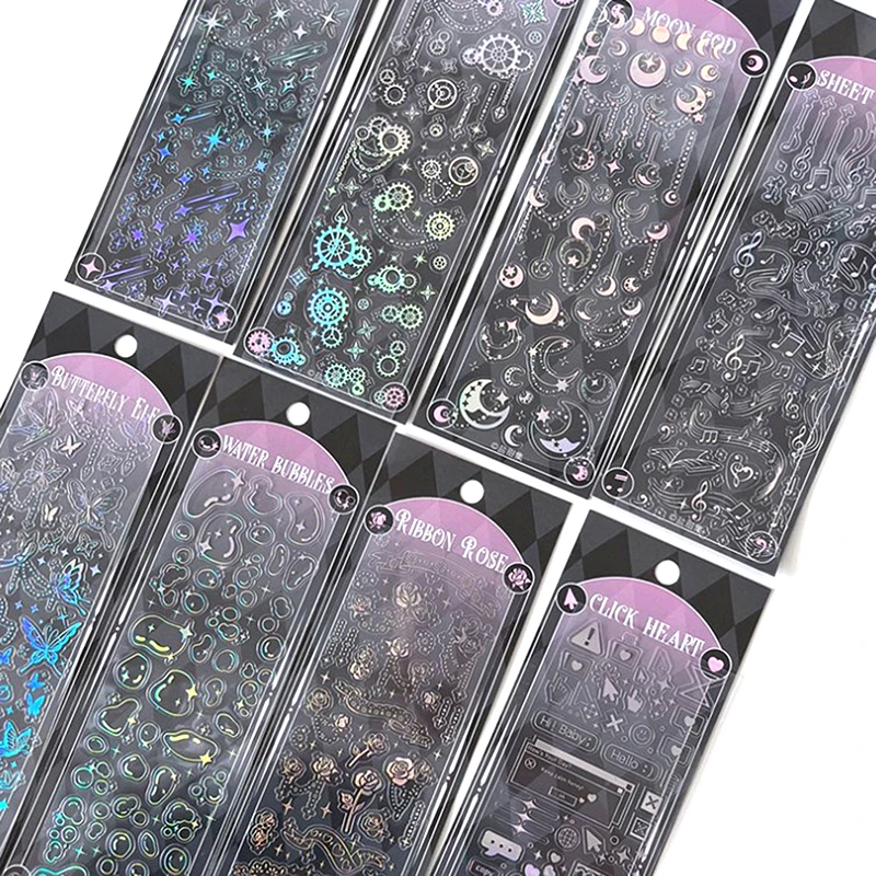 

1Pc Ins Laser Hot Silver PVC Goo Card Sticker Transparent Stereo DIY Scrapbooking Background Decorative Stickers Stationery