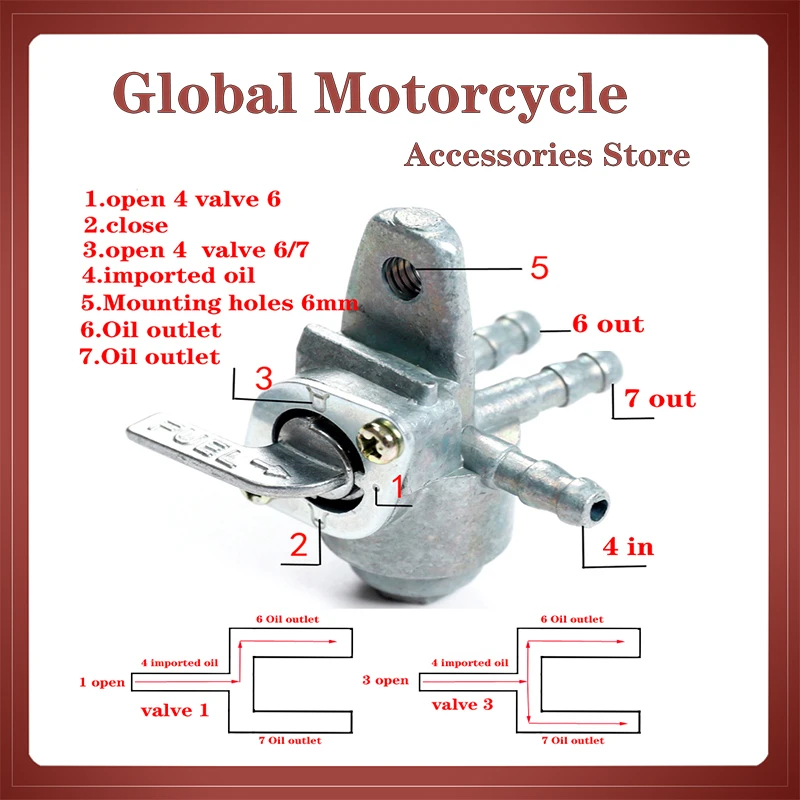 

3-Port Gas Fuel Valve Switch Petcock Tap Valve Switch For Motorcycle Dirt Bike ATV New