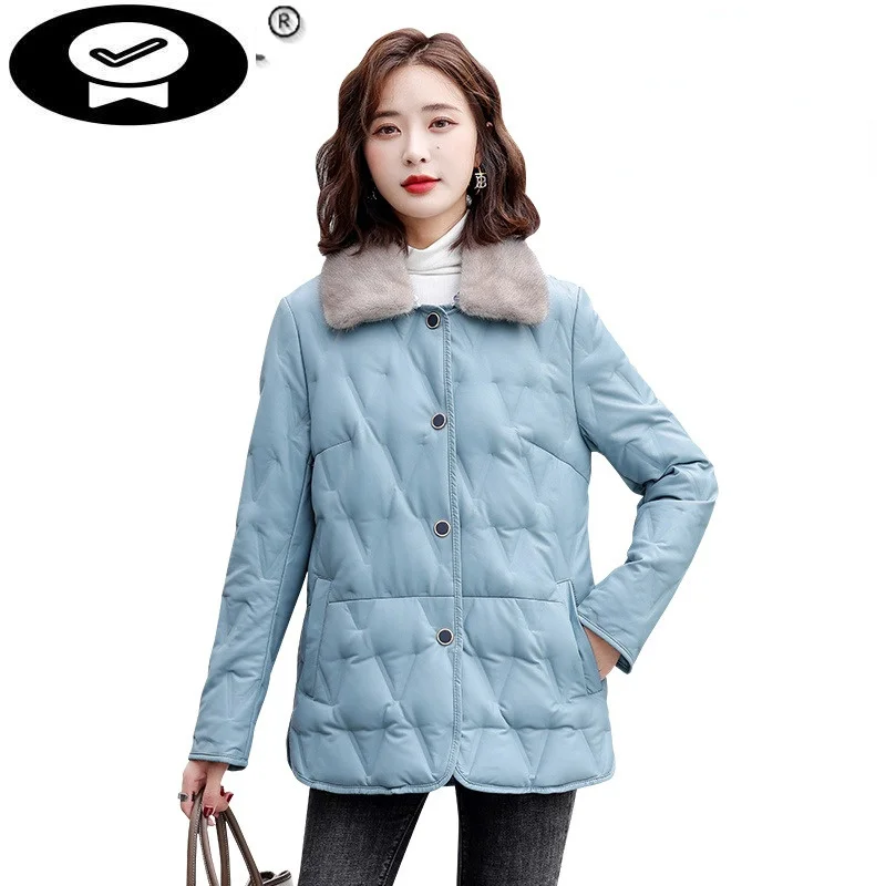 

Женский тонкий пуховик на 90% белом утином пуху, осенне-зимнее пальто из 2023 натурального меха норки и овчины, женское манто Gxy1235