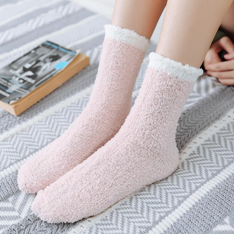 

New Coral Fleece Women Winter Warm Thicken Thermal Socks Soft Casual Solid Color Sock Home Snow Boots Floor Sock 3Pairs