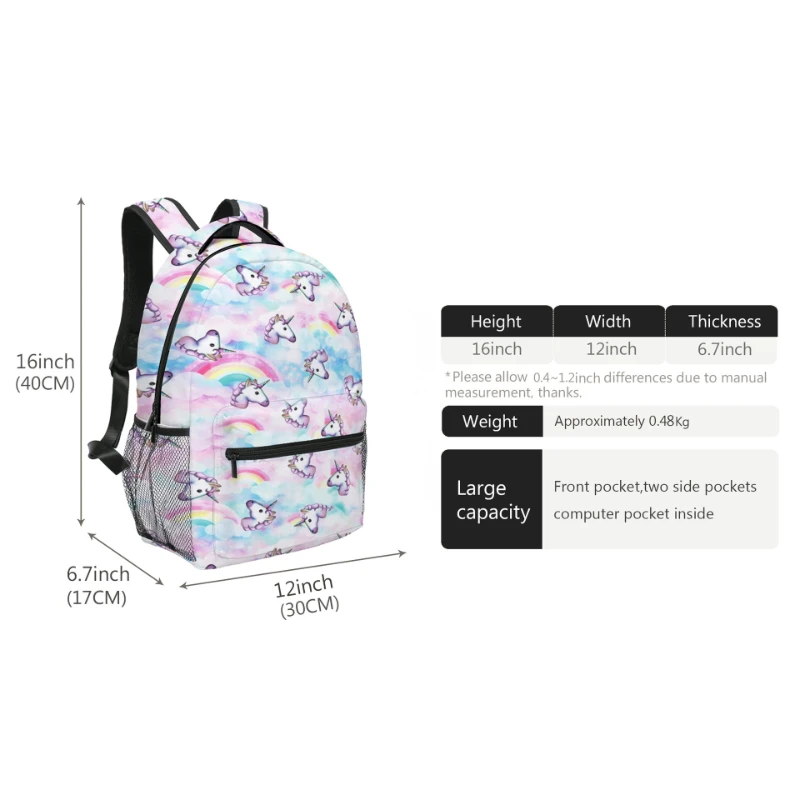 New Cute Unicorn Girl Primary Secondary School Bags Student Large Capacity Rainbow Backpack Drop Shipping