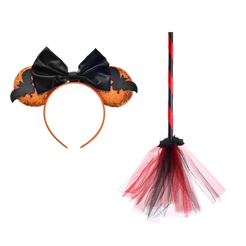 

Halloween Broom Mouse Bat Headgear Set for Girls/Adult Cosplay Devil Hairband with Horn Festival Party DIY Hair Accessories