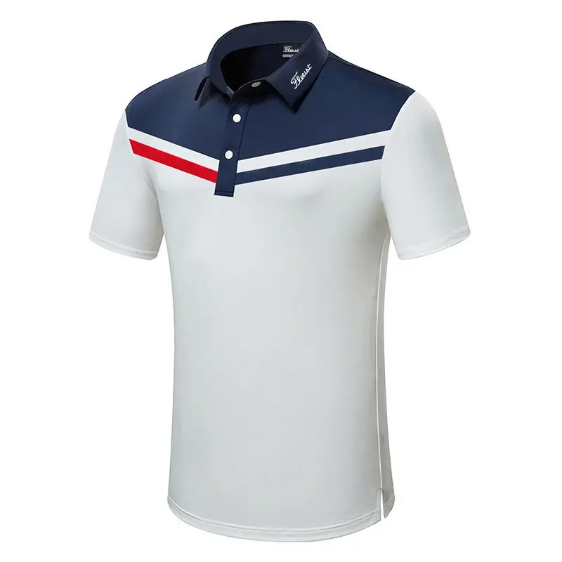 New Golf Shirts for Men Short-sleeved T-shirt Contrast Top Stretch Sweat-absorbent Breathable Non-iron GOLF Clothing Men Summer